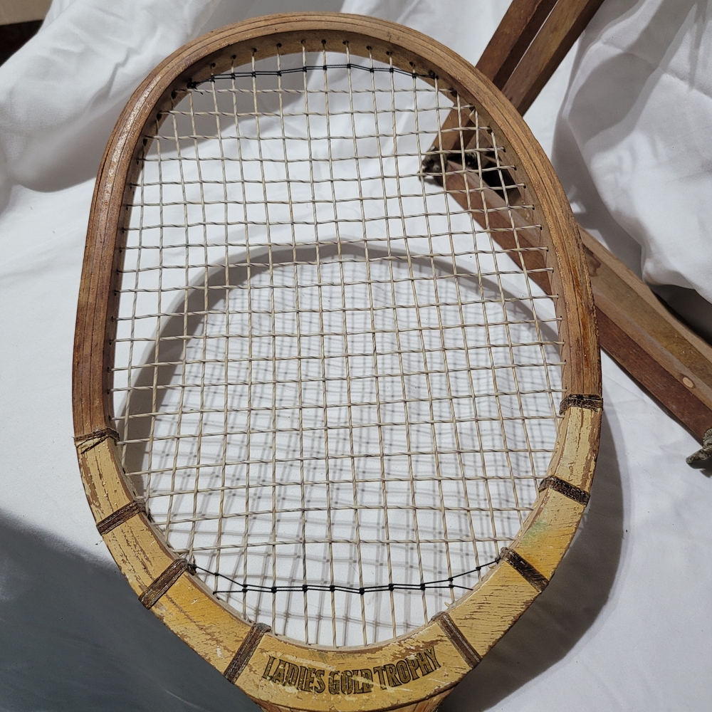 Vintage Wooden Sears Ladies Gold Trophy Tennis Racket with Press - Picture 5 of 9